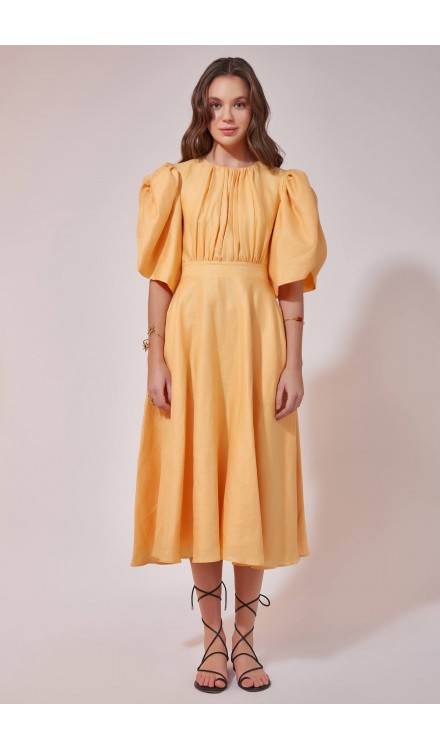 Drawstring  Detailed Linen Mid-Length Dress