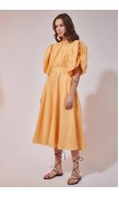 Drawstring  Detailed Linen Mid-Length Dress