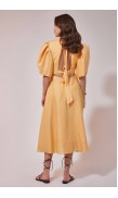 Drawstring  Detailed Linen Mid-Length Dress
