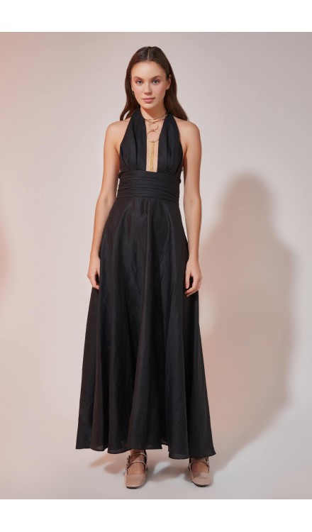 Linen Draped Maxi Dress