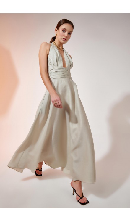 Linen Draped Maxi Dress
