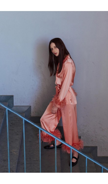 Ostrich Feather Silk Kimono Top