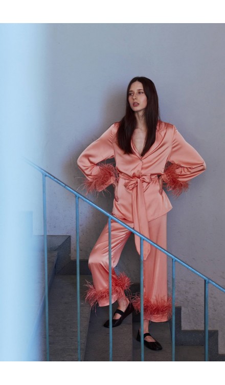 Ostrich Feather Silk Kimono Top