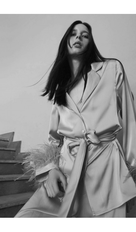 Ostrich Feather Silk Kimono Top