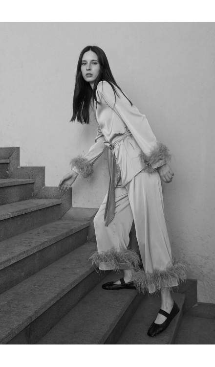 Ostrich Feather Silk Kimono Top