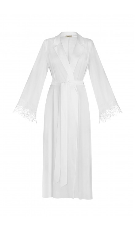 Embellished Maxi Silk Collar Robe