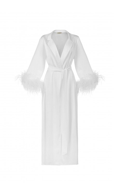 Ostrich Feather Maxi Silk Collar Robe