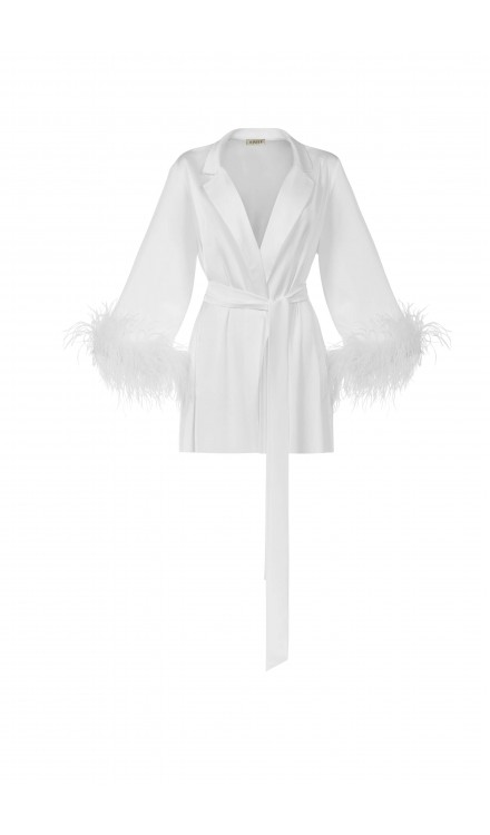 Ostrich Feather Mini Silk Collar Robe