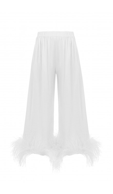 Ostrich Feather Loose-Fit Silk Pants
