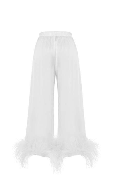 Ostrich Feather Loose-Fit Silk Pants