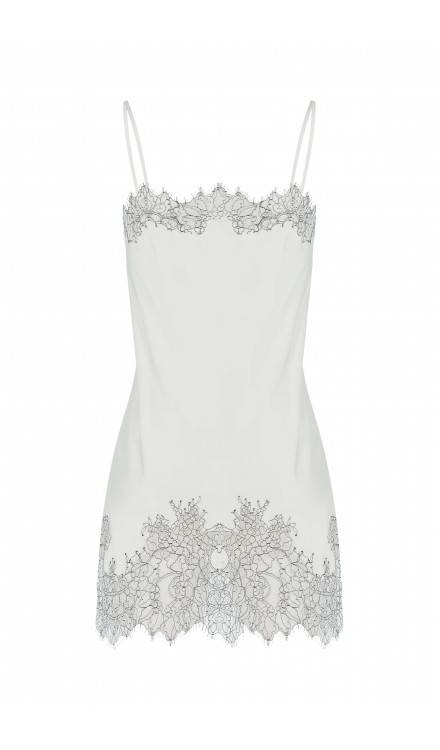 Lace Detailed Straight Neck Mini Dress