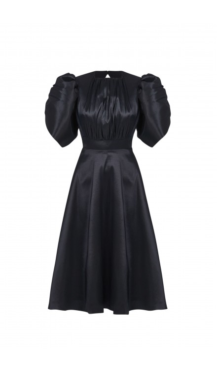 Balloon Sleeve Taffeta Mid-Length Dress