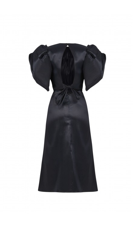 Balloon Sleeve Taffeta Mid-Length Dress