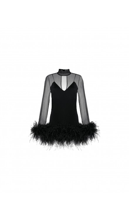 Ostrich Feather See-Through Mini Dress