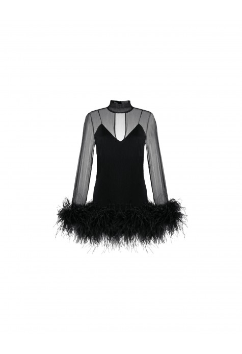 Ostrich Feather See-Through Mini Dress