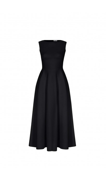 Flared Mid-Length Crepe Dress 