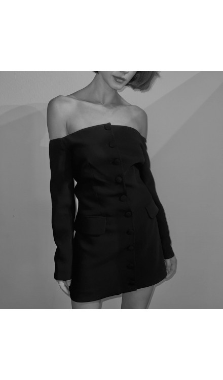 Off-Shoulder Fitted Mini Blazer Dress 