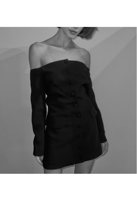 Off-Shoulder Fitted Mini Blazer Dress 