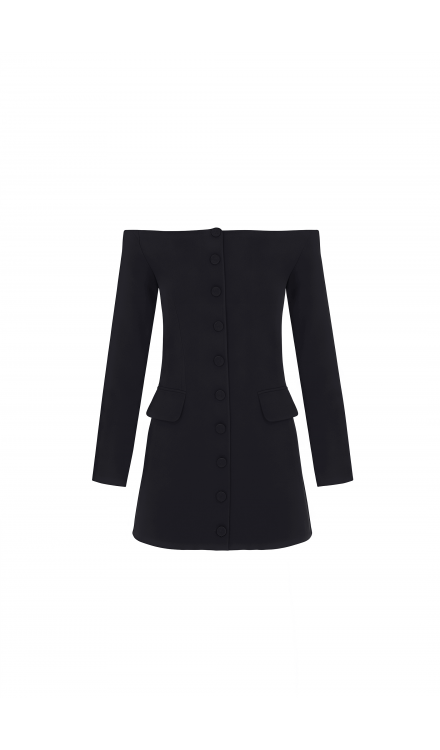 Off-Shoulder Fitted Mini Blazer Dress 