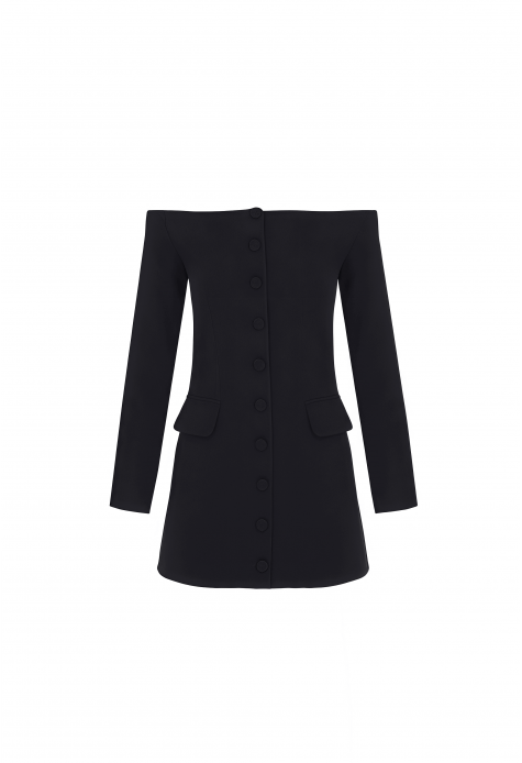 Off-Shoulder Fitted Mini Blazer Dress 