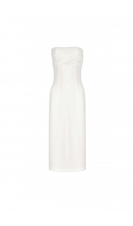 Draped Strapless Midi Dress