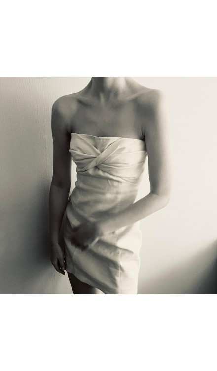 Draped Strapless Mini Linen Dress