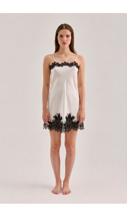 Silk Straight Neck Lace Mini Dress