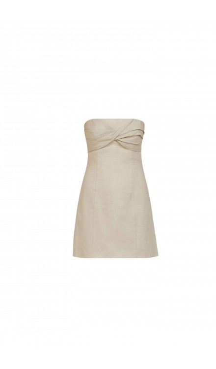 Draped Strapless Mini Linen Dress