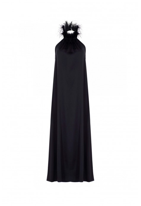 Ostrich Feather Silk Slip Maxi Dress