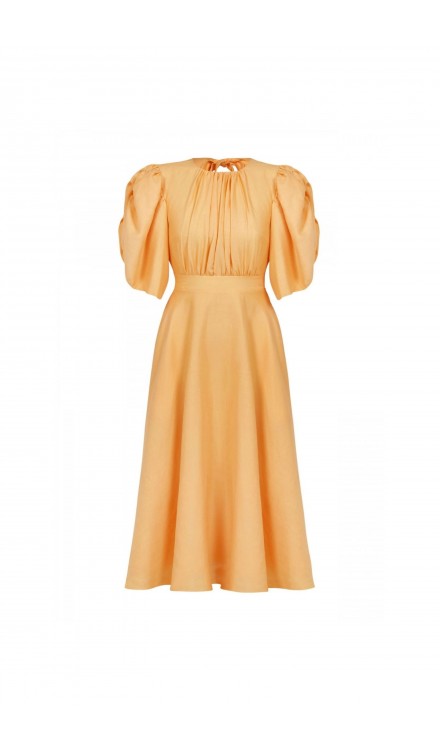 Drawstring  Detailed Linen Mid-Length Dress