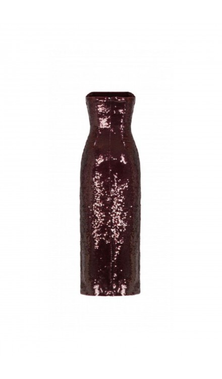 Full Sequined Strapless Midi Dress
