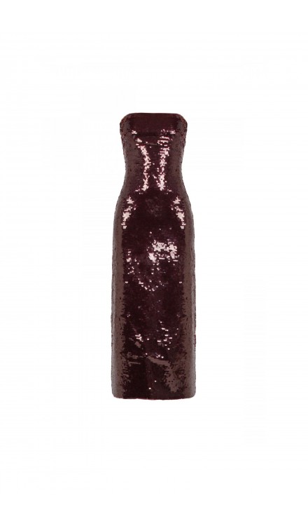 Full Sequined Strapless Midi Dress