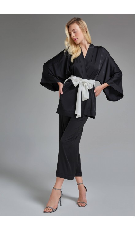 Kimono Style Silk Top with Belt