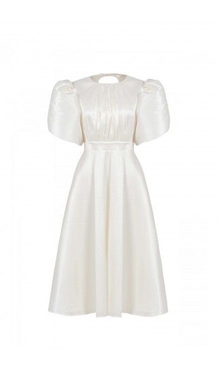 Balloon Sleeve Taffeta Mid-Length Dress