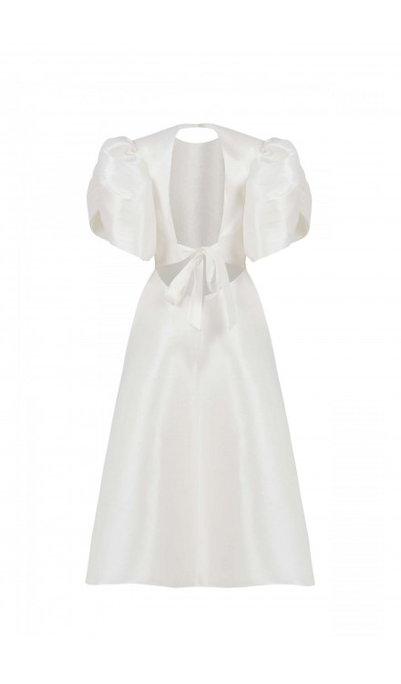 Balloon Sleeve Taffeta Mid-Length Dress
